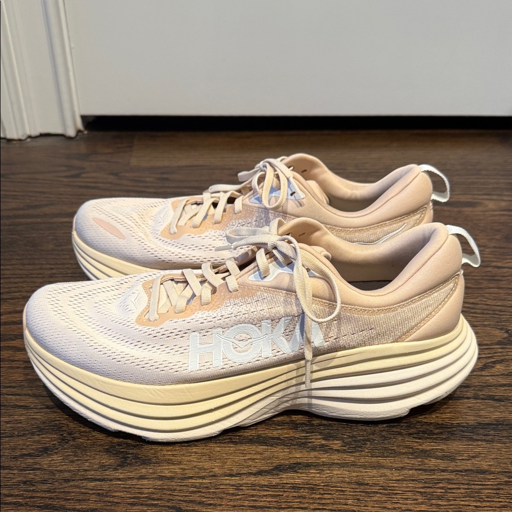 Hoka Bondi 8’s Women's Cream & Tan Running Sneakers - Size 12B - Picture 4 of 9